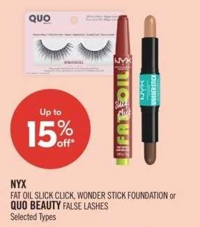 NYX FAT OIL SLICK CLICK, WONDER STICK FOUNDATION or QUO BEAUTY FALSE LASHES - Selected Types