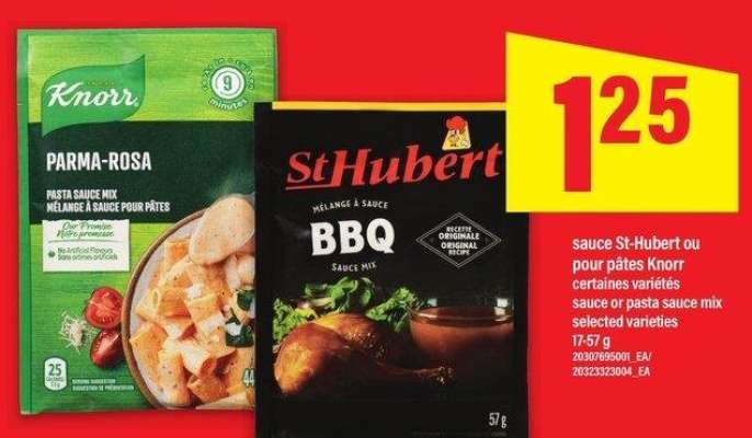 sauce St-Hubert ou pour pates Knorr 17-57 g - certaines variétés

sauce or pasta sauce mix
selected varieties