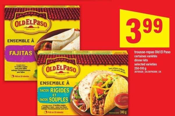 TROUSSE-REPAS OLD EL PASO | DINNER KITS, 250-510 g - certaines variétés

selected varieties