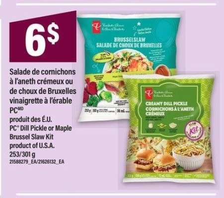 SALADE DE CORNICHONS À L'ANETH CRÉMEUX OU DE CHOUX DE BRUXELLES VINAIGRETTE À L'ÉRABLE PC | PC® Dill Pickle or Maple Brussel Slaw Kit, 253/301 g - PRODUIT DES É.U.