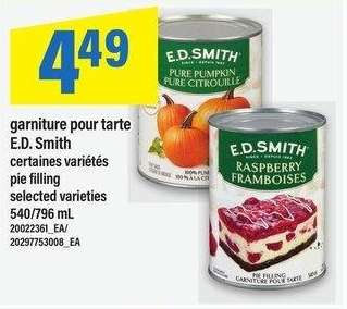 GARNITURE POUR TARTE E.D. SMITH | pie filling, 540/796 mL - certaines variétés

selected varieties