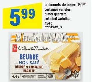 BÂTONNETS DE BEURRE PCMD | butter quarters, 454 G - CERTAINES VARIÉTÉS

selected varieties