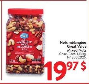 Great Value Mixed Nuts - Each. 1.13 kg.
30552126