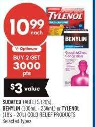 SUDAFED TABLETS (20's), BENYLIN (100mL - 250mL) or TYLENOL (18's - 20's) COLD RELIEF PRODUCTS - Selected Types