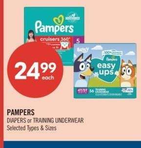 PAMPERS DIAPERS or TRAINING UNDERWEAR - Selected Types & Sizes