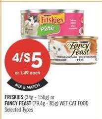 FRISKIES (34g - 156g) or FANCY FEAST (79.4g - 85g) WET CAT FOOD - selected types