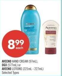 AVEENO HAND CREAM (97mL), OGX (577mL) or AVEENO LOTIONS (221mL - 227mL) - Selected Types