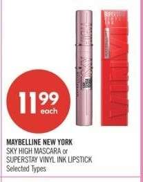 MAYBELLINE NEW YORK SKY HIGH MASCARA or SUPERSTAY VINYL INK LIPSTICK - Selected Types