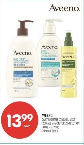 AVEENO DAILY MOISTURIZING OIL MIST (200mL) or MOISTURIZING LOTION (340g - 532mL) - Selected Types