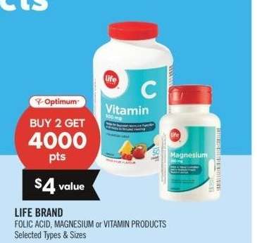 LIFE BRAND FOLIC, ACID, MAGNESIUM or VITAMIN PRODUCTS - Selected Types & Sizes