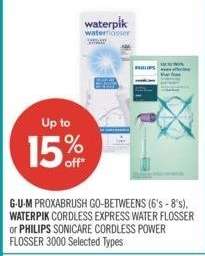 G·U·M PROXABRUSH GO-BETWEENS (6's - 8's), WATERPIK CORDLESS EXPRESS WATER FLOSSER or PHILIPS SONICARE CORDLESS POWER FLOSSER 3000 - Selected Types