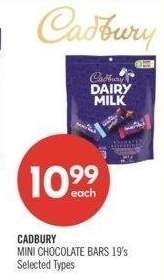 CADBURY MINI CHOCOLATE BARS 19's - Selected Types