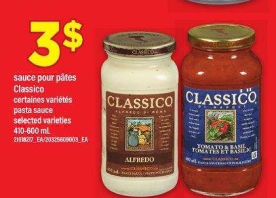 SAUCE POUR PÂTES CLASSICO | pasta sauce, 410-600 mL - certaines variétés

selected varieties