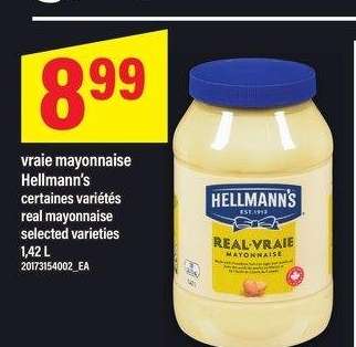 vraie mayonnaise Hellmann's | real mayonnaise - certaines variétés

selected varieties
1,42 L