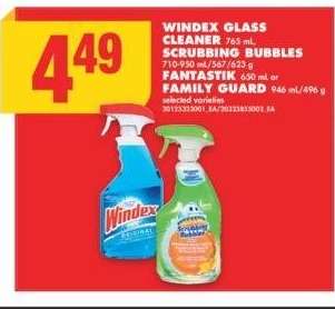 WINDEX GLASS CLEANER 765 ML, SCRUBBING BUBBLES 710-950 ML/567/623 G, FANTASTIK 650 ML OR FAMILY GUARD 946 ML/496 G - Selected Varieties