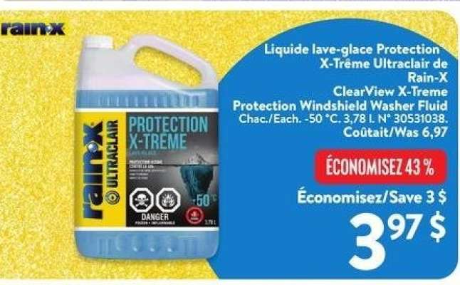 Rain-X ClearView X-Treme Protection Windshield Washer Fluid - Each. -50 °C
3.78 L.
30531038