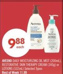 AVEENO DAILY MOISTURIZING OIL MIST (200mL), RESTORATIVE SKIN THERAPY CREAM (340g) or LOTIONS (532mL) - Selected Types