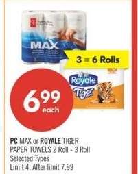 PC MAX or ROYALE TIGER PAPER TOWELS - 2 Roll - 3 Roll
Selected Types