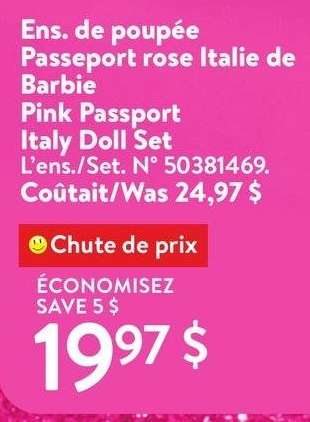 Barbie Pink Passport Italy Doll Set - Set.