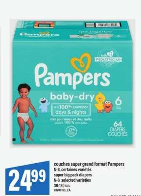 COUCHES SUPER GRAND FORMAT PAMPERS | Pampers super big pack diapers - N-8, certaines variétés

N-8, selected varieties
38-120 un.