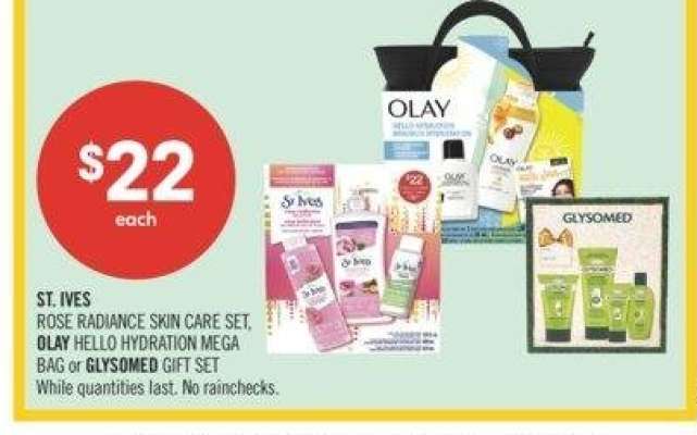 ST. IVES ROSE RADIANCE SKIN CARE SET, OLAY HELLO HYDRATION MEGA BAG or GLYSOMED GIFT SET