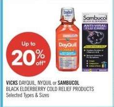 VICKS DAYQUIL NYQUIL or SAMBUCOL BLACK ELDERBERRY COLD RELIEF PRODUCTS - Selected Types & Sizes