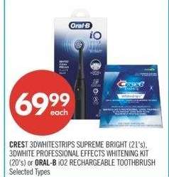 CREST 3DWHITESTRIPS SUPREME BRIGHT (21's), 3DWHITE PROFESSIONAL EFFECTS WHITENING KIT (20's) or ORAL-B iO2 RECHARGEABLE TOOTHBRUSH - Selected Types