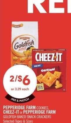 PEPPERIDGE FARM COOKIES, CHEEZ-IT or PEPPERIDGE FARM GOLDFISH BAKED SNACK CRACKERS - Selected Types & Sizes