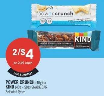 POWER CRUNCH (40g) or KIND (40g - 50g) SNACK BAR - Selected Types