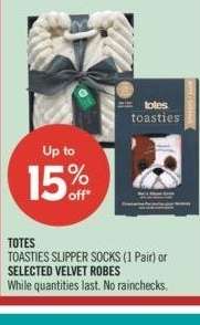 TOTES TOASTIES SLIPPER SOCKS (1 Pair) or SELECTED VELVET ROBES