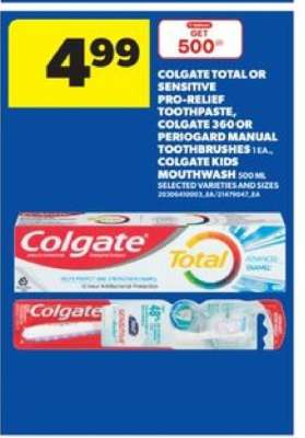 Colgate Total or Sensitive Pro-Relief Toothpaste, Colgate 360 or Periogard Manual Toothbrushes, Colgate Kids Mouthwash