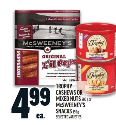 Trophy Cashews or Mixed Nuts 200 g or McSweeney's Snacks 150 g