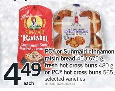 PC® or Sunmaid cinnamon raisin bread