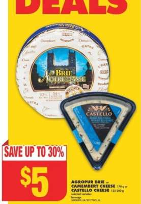 AGROPUR BRIE OR CAMEMBERT CHEESE, 170 G OR CASTELLO CHEESE, 125-200 G - Selected varieties

fromage