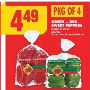 GREEN or RED SWEET PEPPERS, PKG OF 4 - Product of U.S A. 
Poivrons