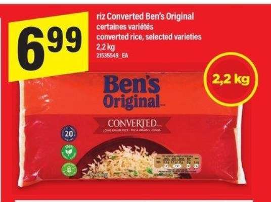 RIZ CONVERTED BEN'S ORIGINAL | CONVERTED RICE, - certaines variétés

selected varieties
2,2 kg