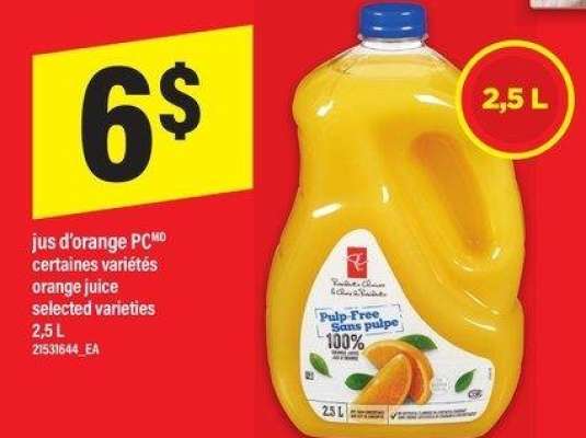 JUS D'ORANGE PC | orange Juice, 2,5 L - certaines variétés

selected varieties