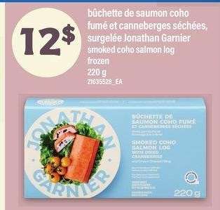 BÛCHETTE DE SAUMON COHO JONATHAN GARNIER | SMOKED COHO SALMON LOG, 220 G - fumé et canneberges séchées, surgelée

frozen