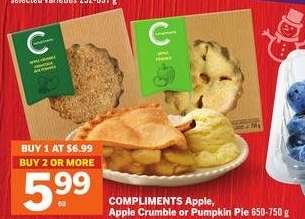 COMPLIMENTS Apple, Apple Crumble or Pumpkin Pie