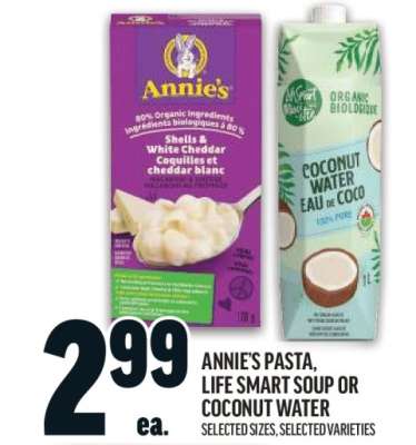 Annie's Pasta, Life Smart Soup or Coconut Water