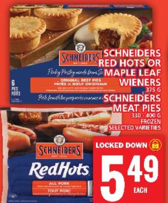 SCHNEIDERS RED HOTS OR MAPLE LEAF WIENERS