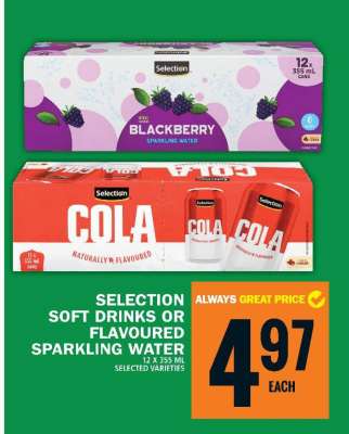 SELECTION SOFT DRINKS OR FLAVOURED SPARKLING WATER