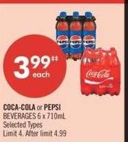 COCA-COLA or PEPSI BEVERAGES 6 x 710mL - Selected Types