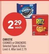 CHRISTIE COOKIES or CRACKERS - Selected Types & Sizes