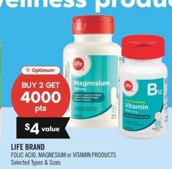 LIFE BRAND FOLIC ACID MAGNESIUM or VITAMIN PRODUCT - Selected Types & Sizes