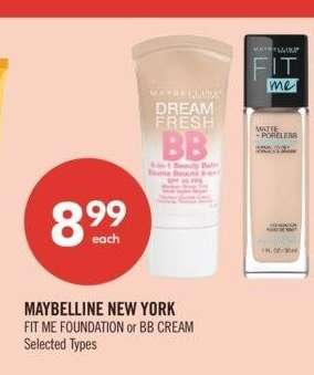 MAYBELLINE NEW YORK FIT ME FOUNDATION or BB CREAM - Selected Types