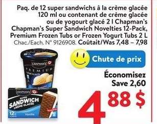 Chapman's Super Sandwich Novelties 12-Pack, Premium Frozen Tubs or Frozen Yogurt Tubs