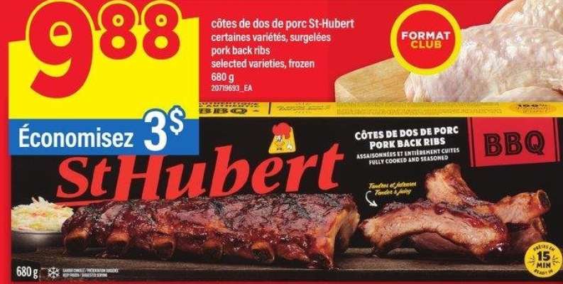 côtes de dos de porc St-Hubert | pork back ribs 680 g - certaines variétés, surgelées

selected varieties, frozen