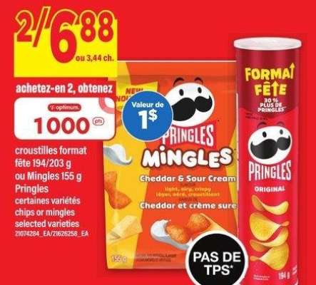 croustilles format fête 194/203 g ou Mingles 155 g ou Mingles 155 g Pringles