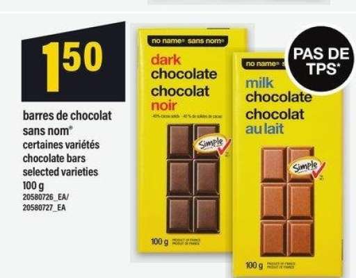 BARRES DE CHOCOLAT SANS NOM® 100 G | chocolate bars - certaines variétés

selected varieties